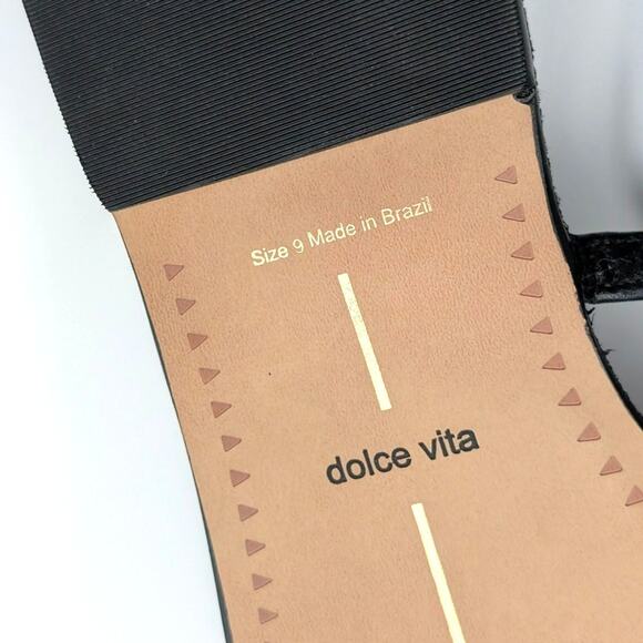 Dolce Vita Wink Toe-Ring Slide Flat Sandals Saddle Leather Black Size US9 EU40 - Picture 9 of 12